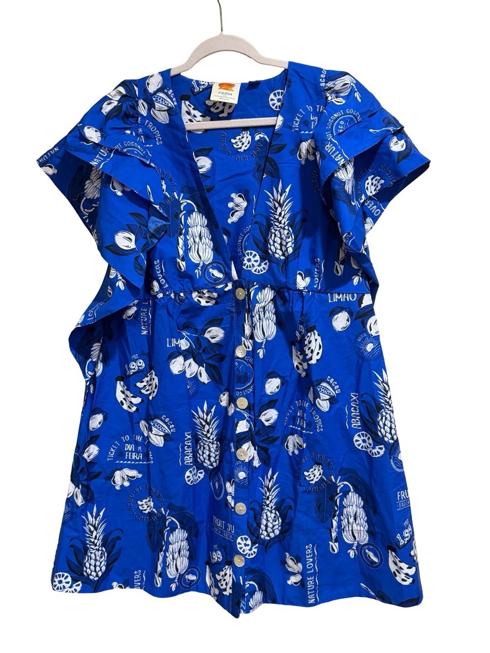 💙 Farm Rio Flutter Sleeve Babydoll Mini Dress Floral Boho Tiered Dress Size XL - Picture 5 of 16